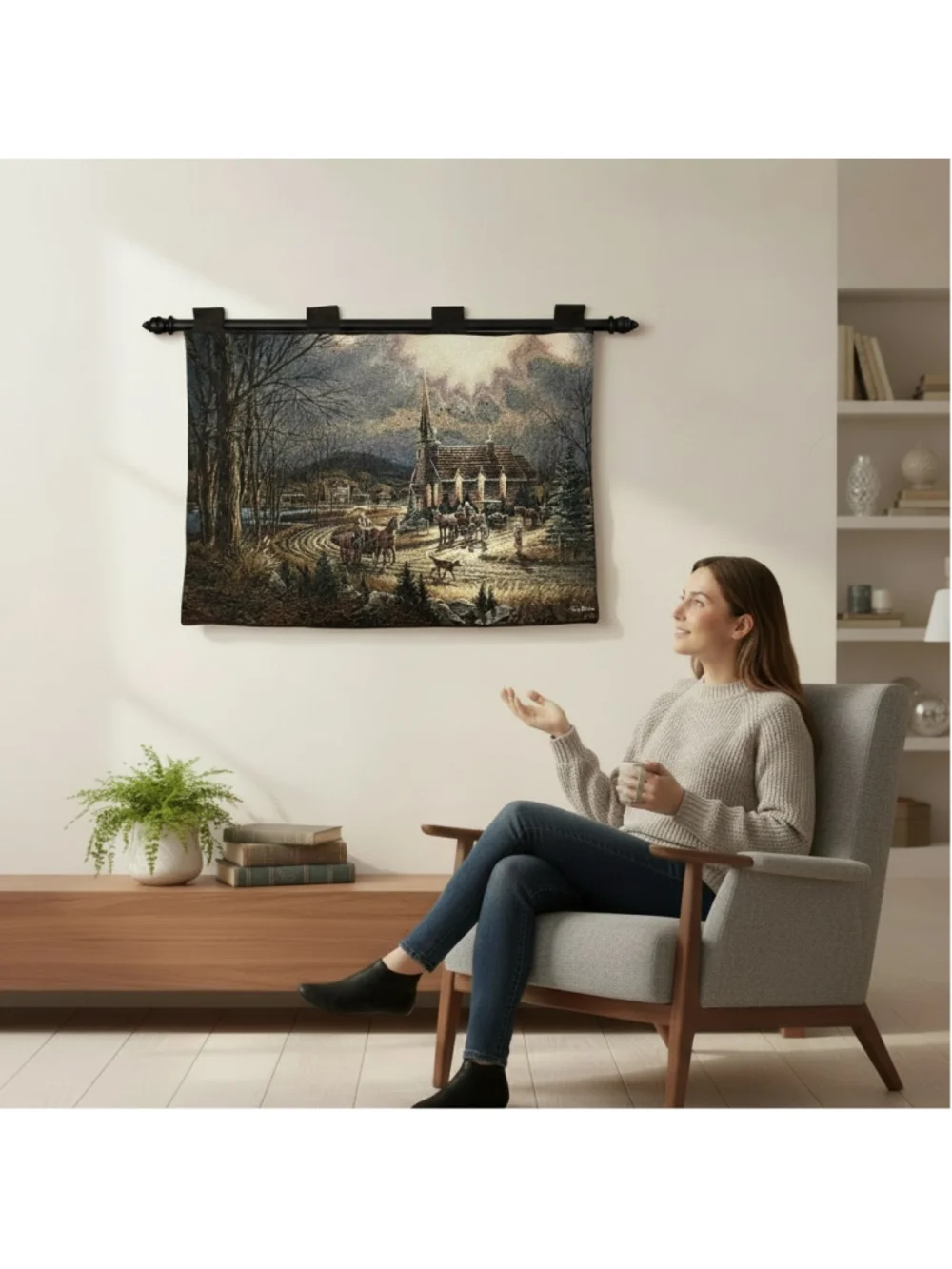 36x25 Terry Redlin God Shared His Grace On Thee Hanging Tapestry Church Dog